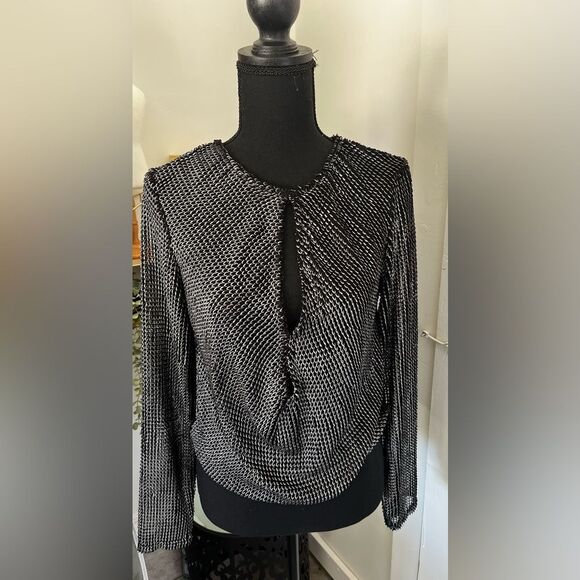 Zara Metallic Mesh Top Silver Small EUC - Picture 2 of 6